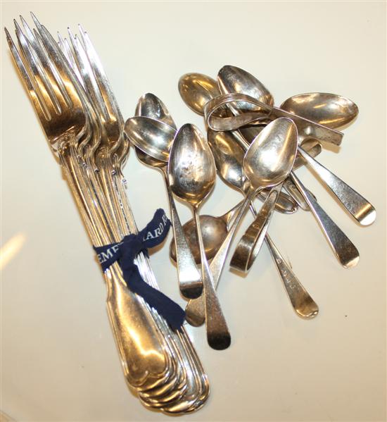 6 silver forks & mixed teaspoons